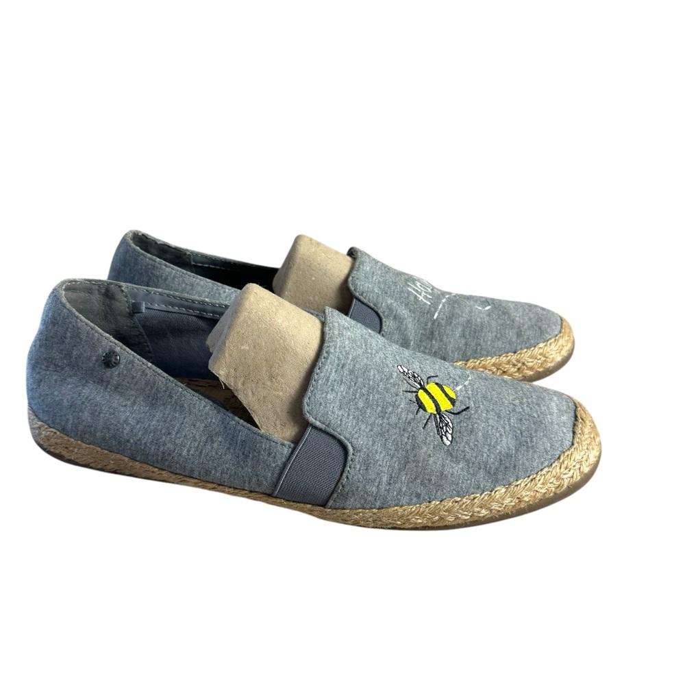 Bass Jenny Espadrille Shoes Bee Happy Embroidered Gray Slip On Size 9M